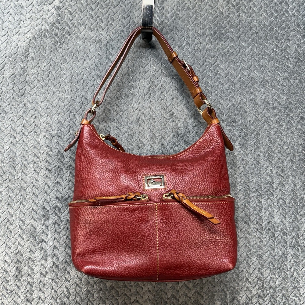 Dooney & Bourke Dillen Double Pocket Hobo Red Pebbled Leather Shoulder Bag
